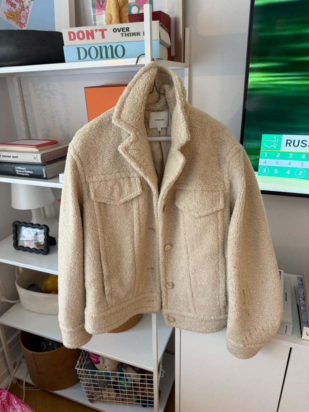 Vince Cream Sherpa Bomber Jacket